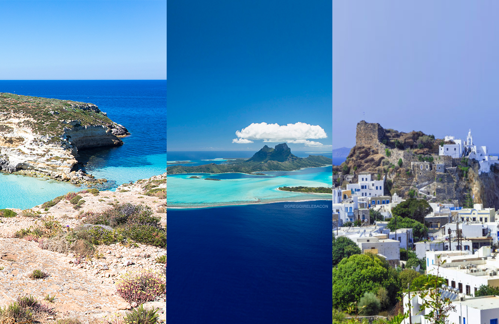 Lampedusa (Italy), Bora Bora (French Polynesia), and Nisyros (Greece)